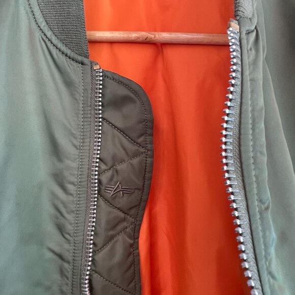 Alpha Industries MA-1 Flight Bomber Jacket - Sage Green/Orange Reversible-Unisex - Picture 11 of 13